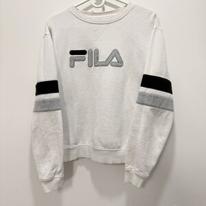 FILA Women's White Sweater with Black and Gray Details size XL vintage retro
